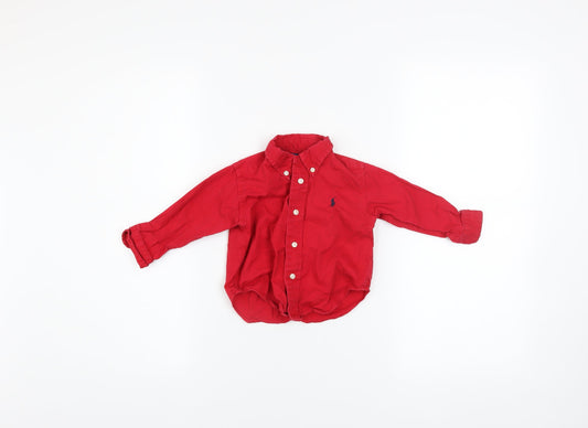 Ralph Lauren Red Cotton Button-Up Shirt 12 Months Unisex Long Sleeve