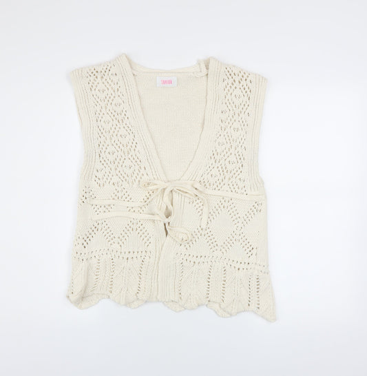 Savida Women’s Ivory Open-Knit Sleeveless Vest Jumper Size 12