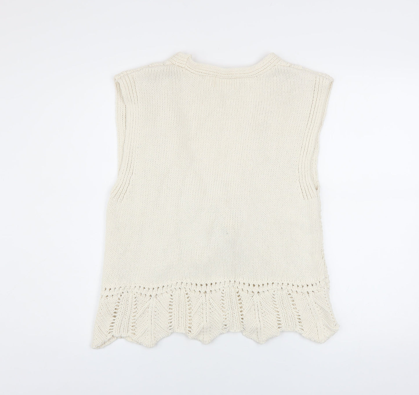 Savida Women’s Ivory Open-Knit Sleeveless Vest Jumper Size 12