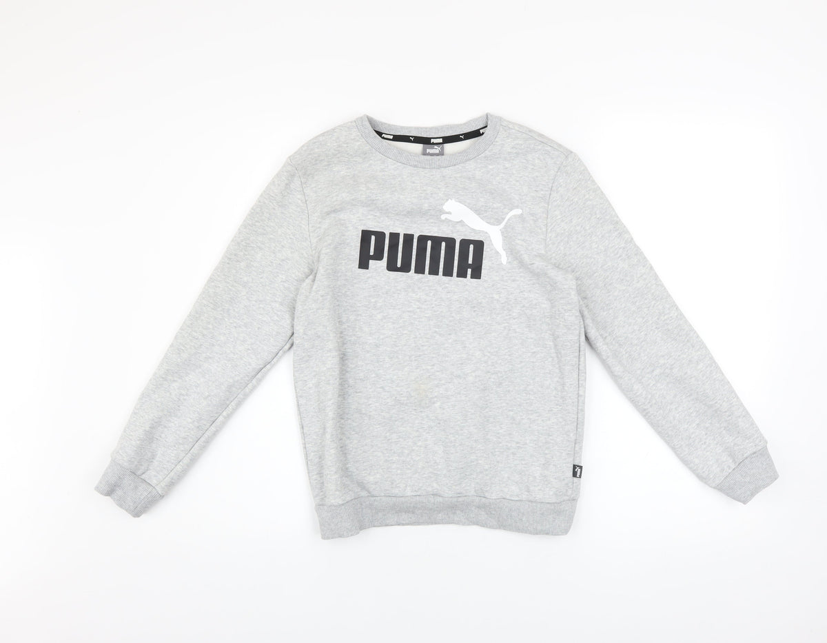 Puma Boys Grey Pullover Sweatshirt 11-12 Years Logo Crew Neck Long Sleeve