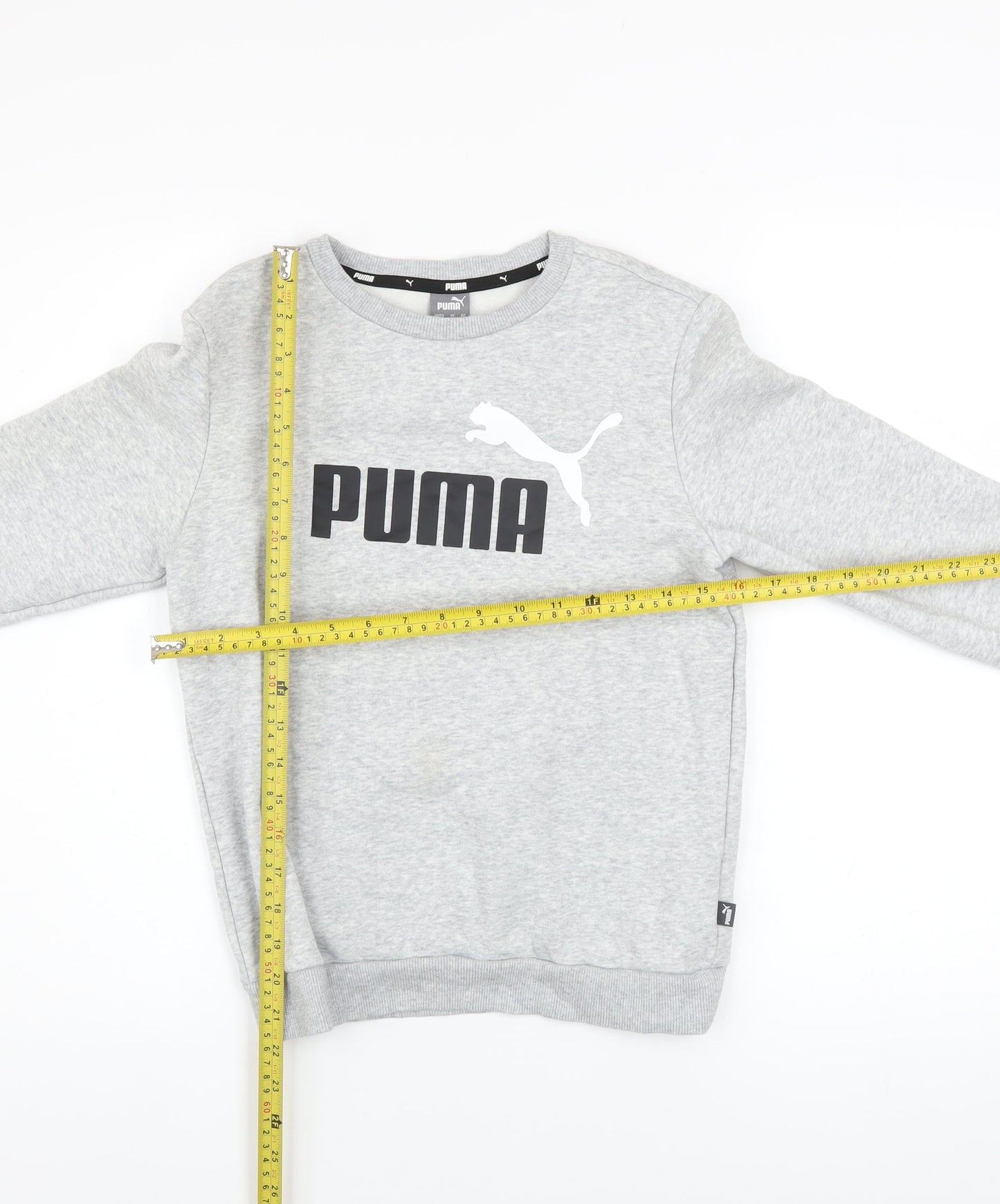 Puma Boys Grey Pullover Sweatshirt 11-12 Years Logo Crew Neck Long Sleeve
