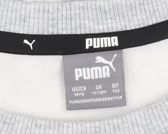 Puma Boys Grey Pullover Sweatshirt 11-12 Years Logo Crew Neck Long Sleeve