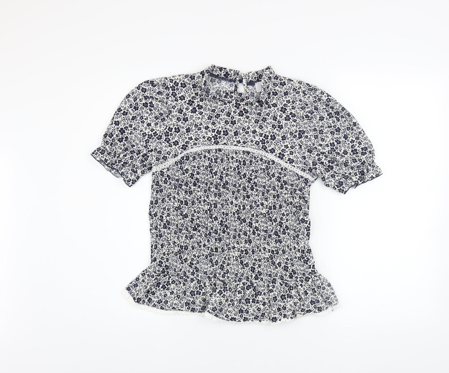 Savida Women's Blue Floral Ruffle Tunic Blouse Size 12