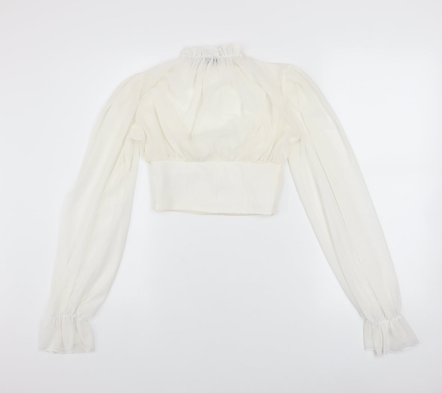 PrettyLittleThing Women's Ivory Puff Sleeve Cropped Blouse UK 6