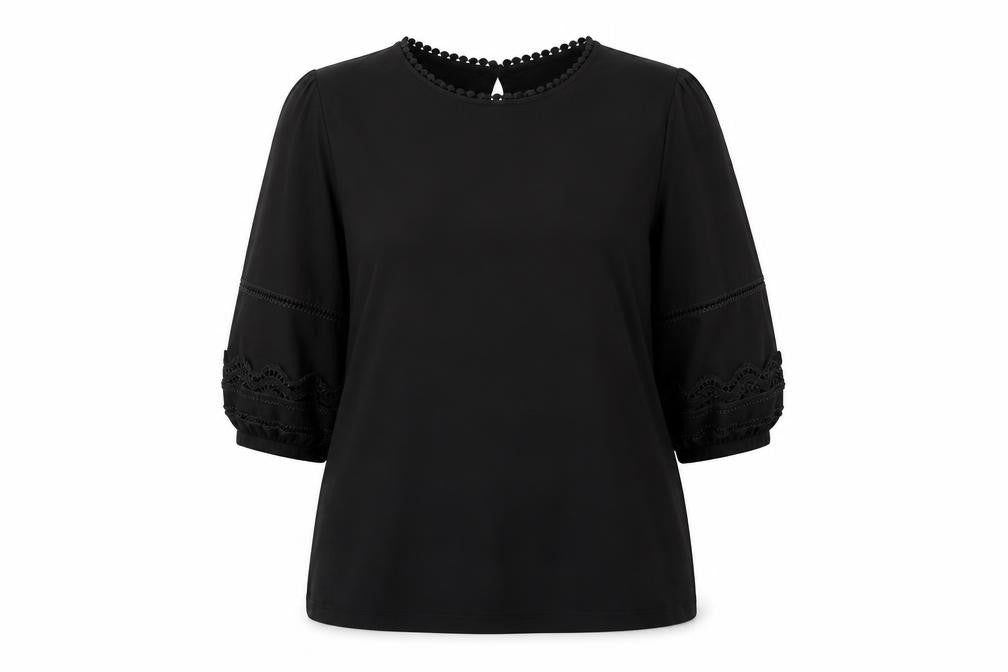Gallery Women’s Black Lace 3/4 Sleeve Tunic Blouse Size 16