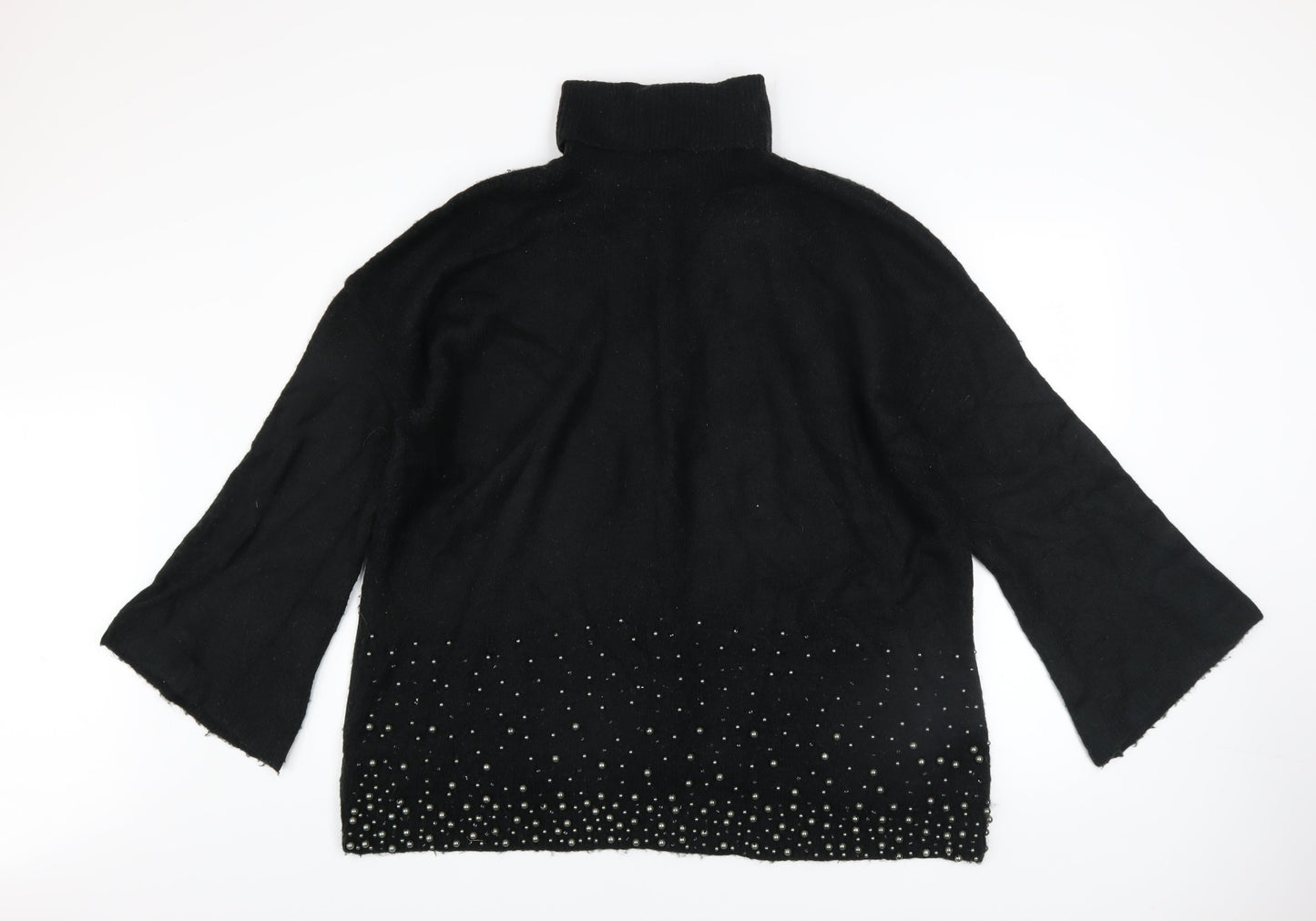 Next Women's Black Roll Neck Beaded Jumper Size 20 Acrylic Wool Blend