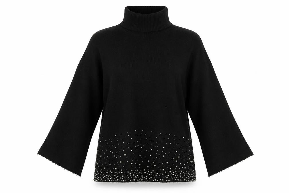 Next Women's Black Roll Neck Beaded Jumper Size 20 Acrylic Wool Blend