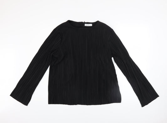 Gallery Women's Black Pleated Tunic Blouse Size M Long Sleeve