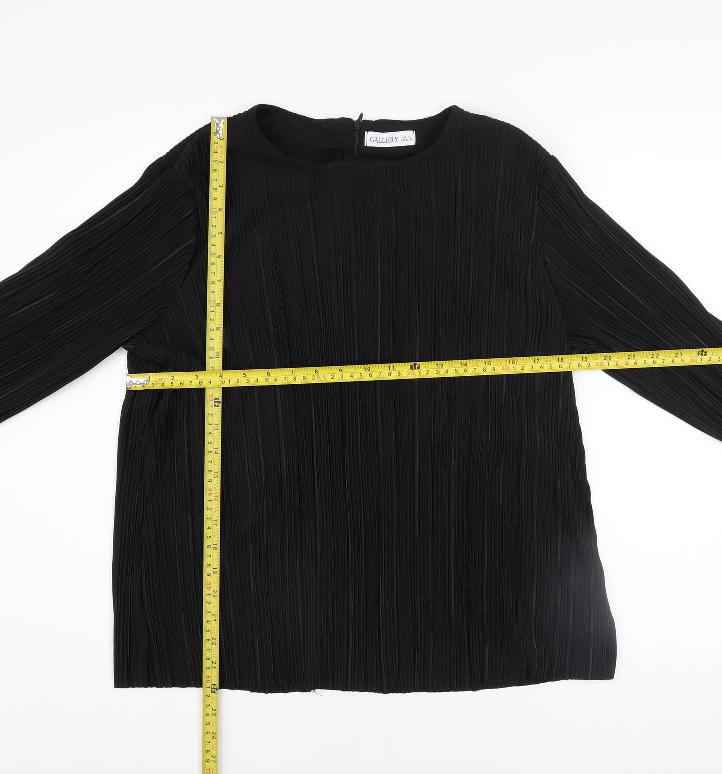 Gallery Women's Black Pleated Tunic Blouse Size M Long Sleeve
