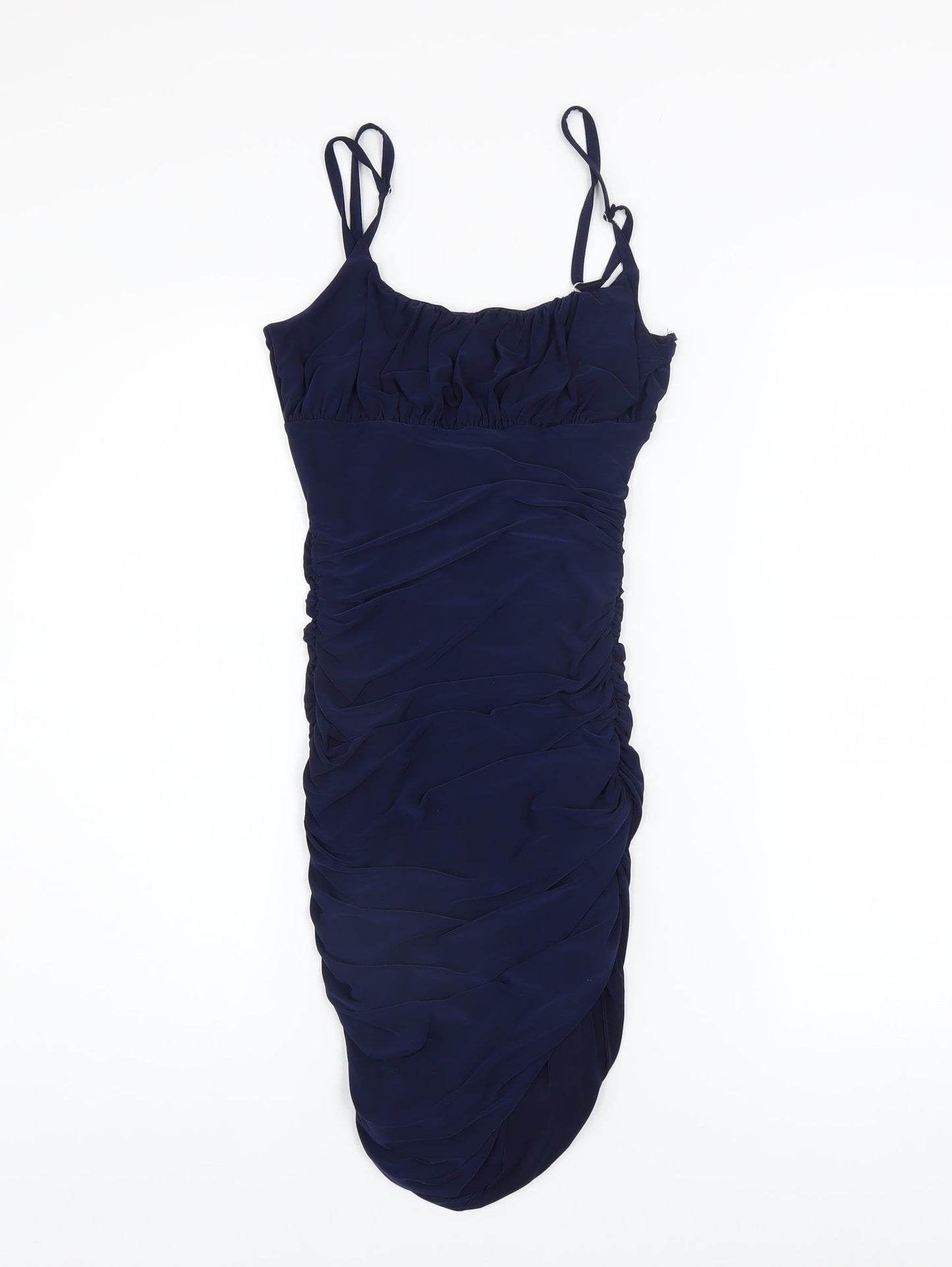 Quiz Women’s Blue Bodycon Ruched Ruffle Knee Length Dress Size 6