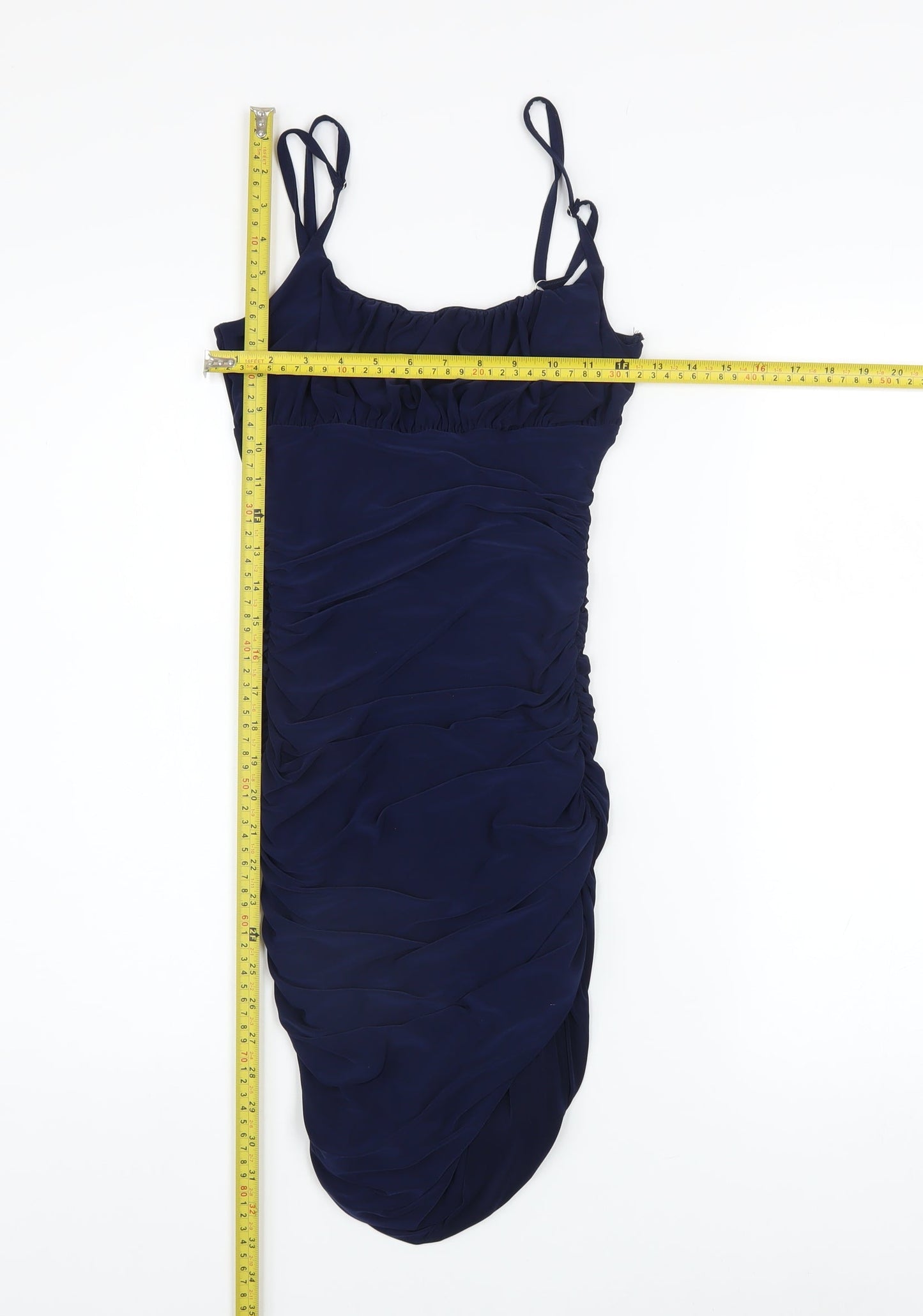 Quiz Women’s Blue Bodycon Ruched Ruffle Knee Length Dress Size 6