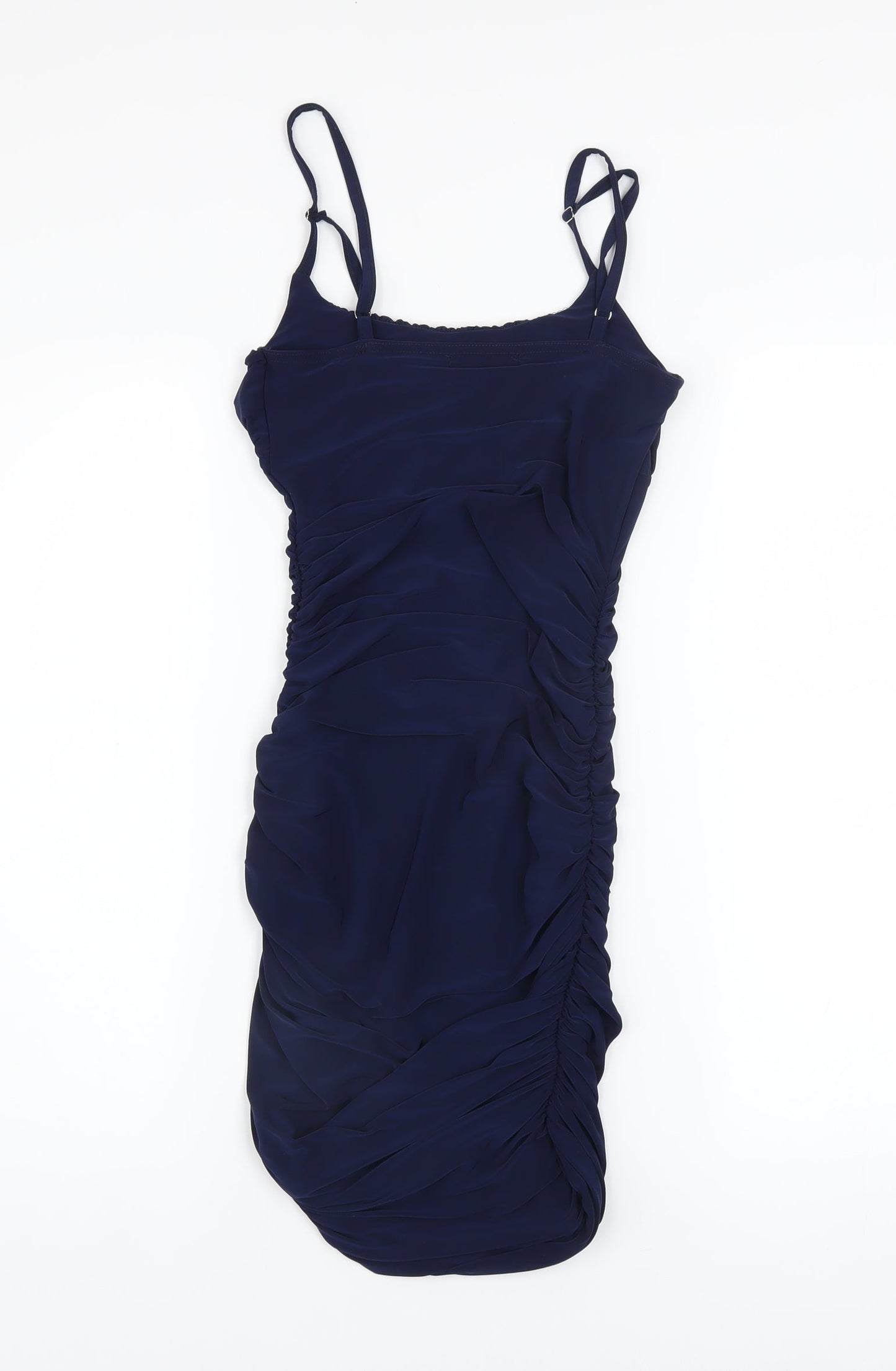 Quiz Women’s Blue Bodycon Ruched Ruffle Knee Length Dress Size 6