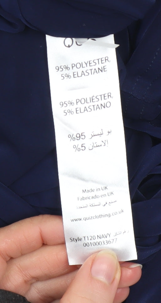 Quiz Women’s Blue Bodycon Ruched Ruffle Knee Length Dress Size 6