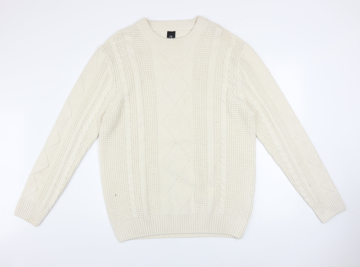 River Island Men’s Ivory Cable Knit Jumper XL Classic Pullover