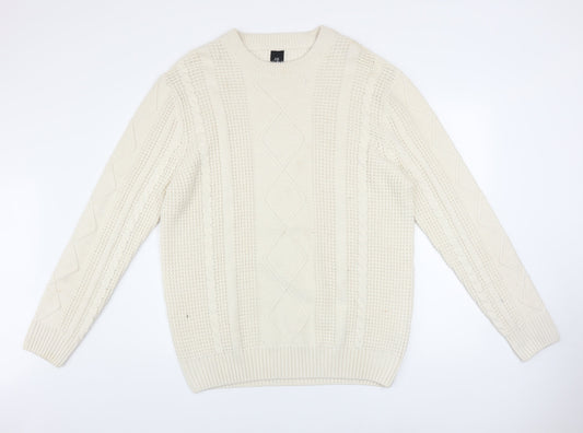 River Island Men’s Ivory Cable Knit Jumper XL Classic Pullover