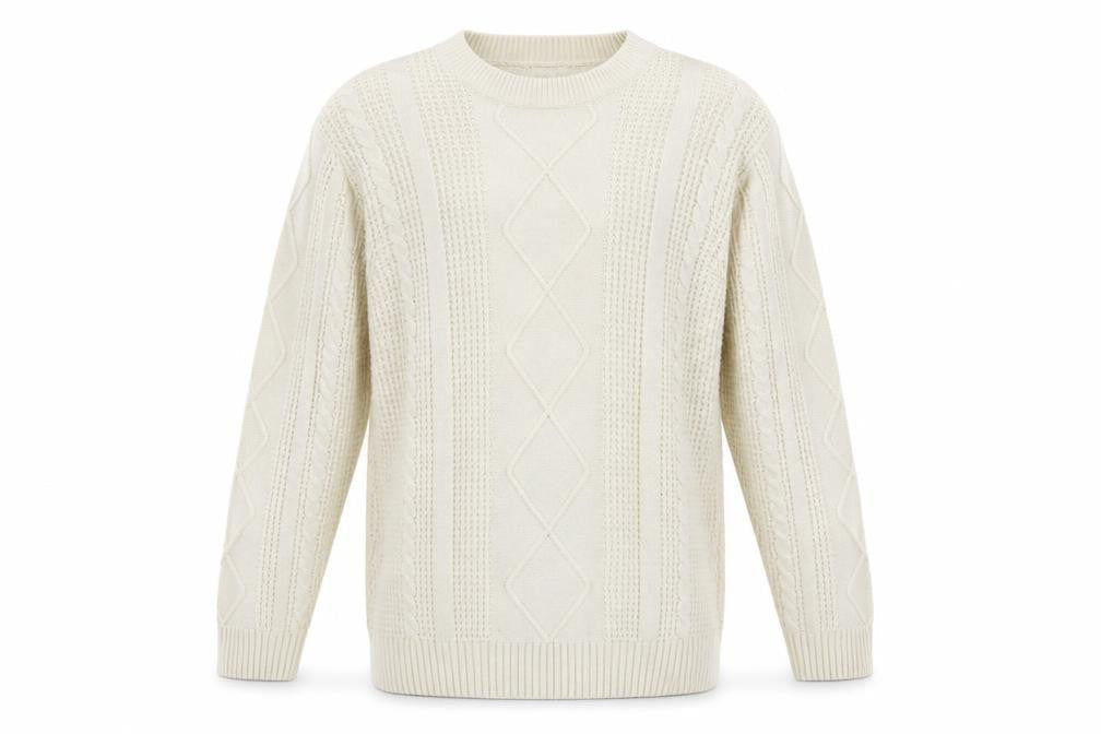 River Island Men’s Ivory Cable Knit Jumper XL Classic Pullover