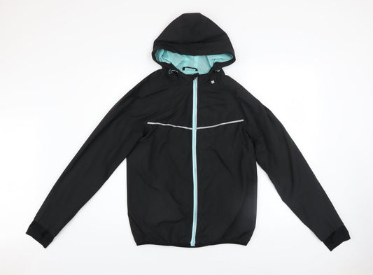 WORK OUT Women's Black Hooded Reflective Windbreaker Jacket Size 12