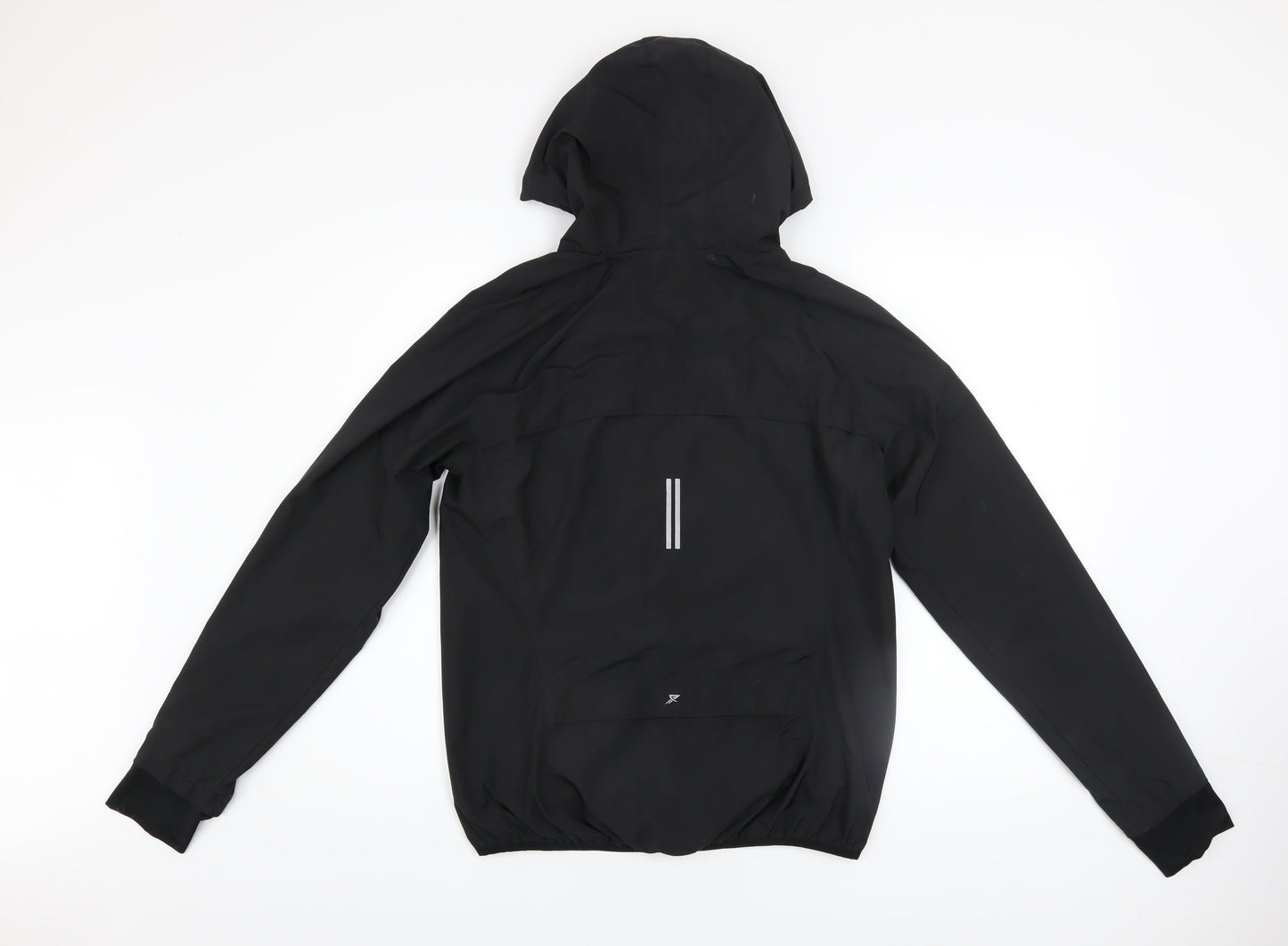 WORK OUT Women's Black Hooded Reflective Windbreaker Jacket Size 12