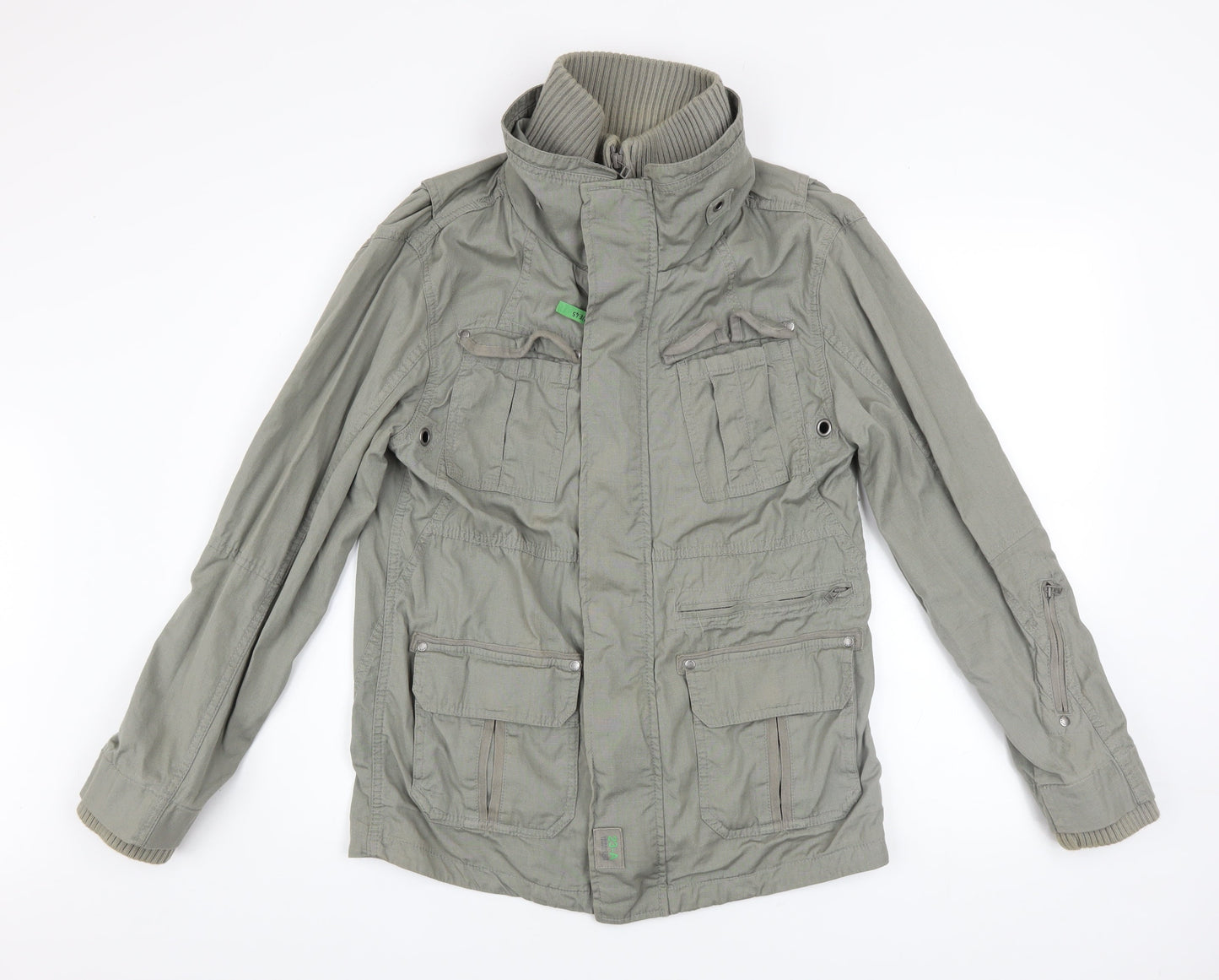 Next Boys Green Cotton Military Jacket 12 Years Zip Pockets Mid-Length
