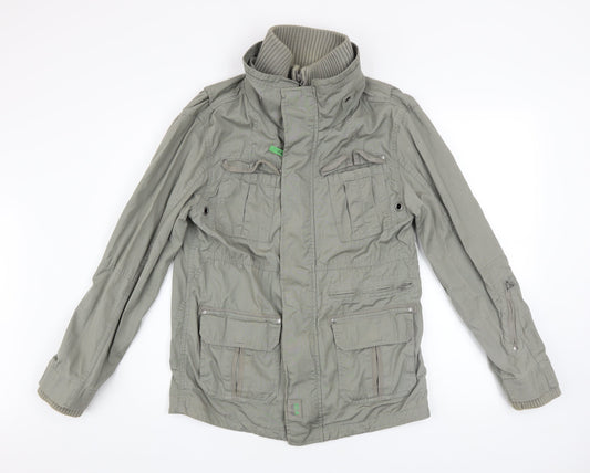 Next Boys Green Cotton Military Jacket 12 Years Zip Pockets Mid-Length