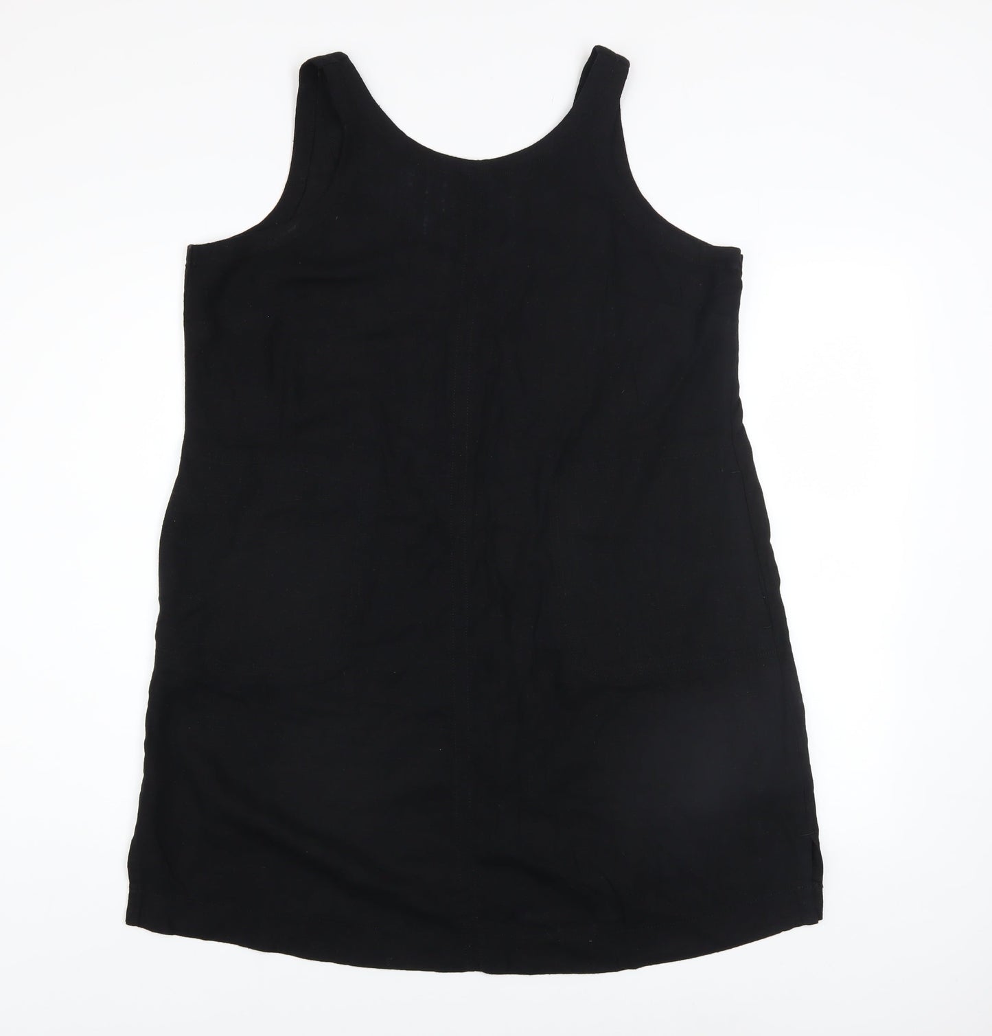 Next Women’s Black Linen Blend Petites 16 V-Neck Shift Dress