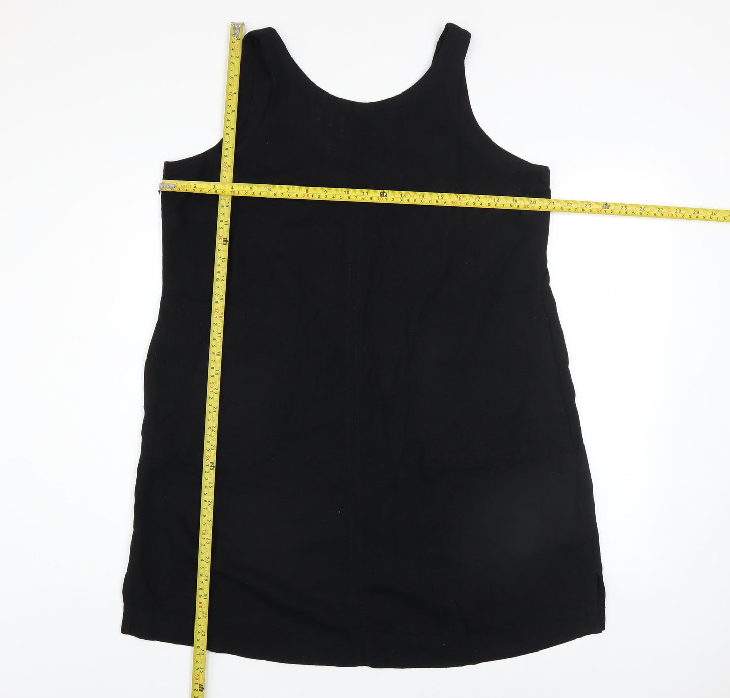 Next Women’s Black Linen Blend Petites 16 V-Neck Shift Dress
