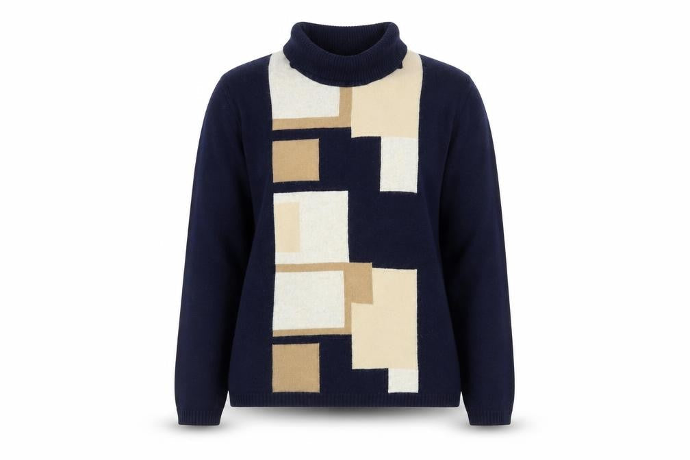 FREYA Women's Blue Roll Neck Geometric Pullover Jumper Size 18
