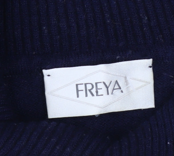 FREYA Women's Blue Roll Neck Geometric Pullover Jumper Size 18