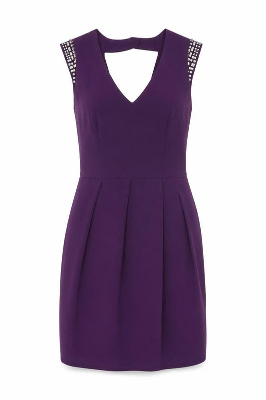 Oasis Women's Purple Bodycon Party Dress Size 8 with Beaded Shoulders