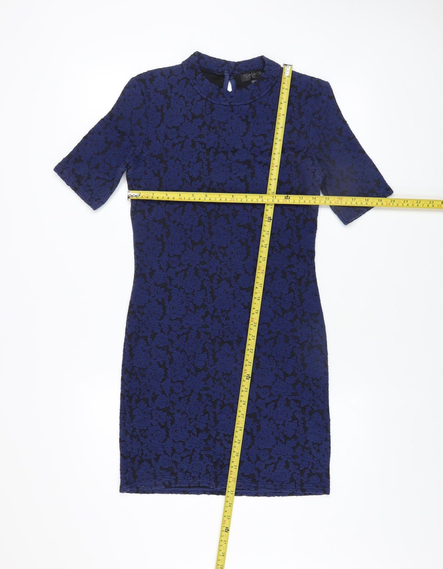 Topshop Women’s Blue Jacquard Floral Bodycon Dress Size 10