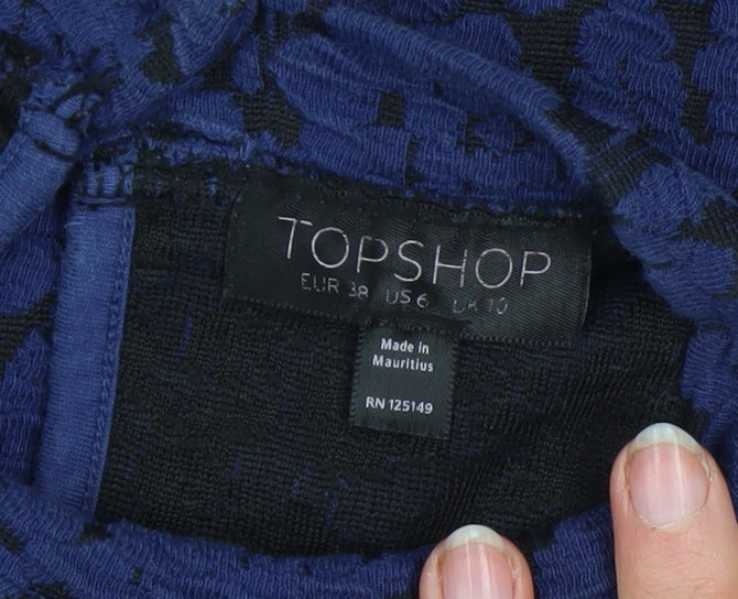 Topshop Women’s Blue Jacquard Floral Bodycon Dress Size 10