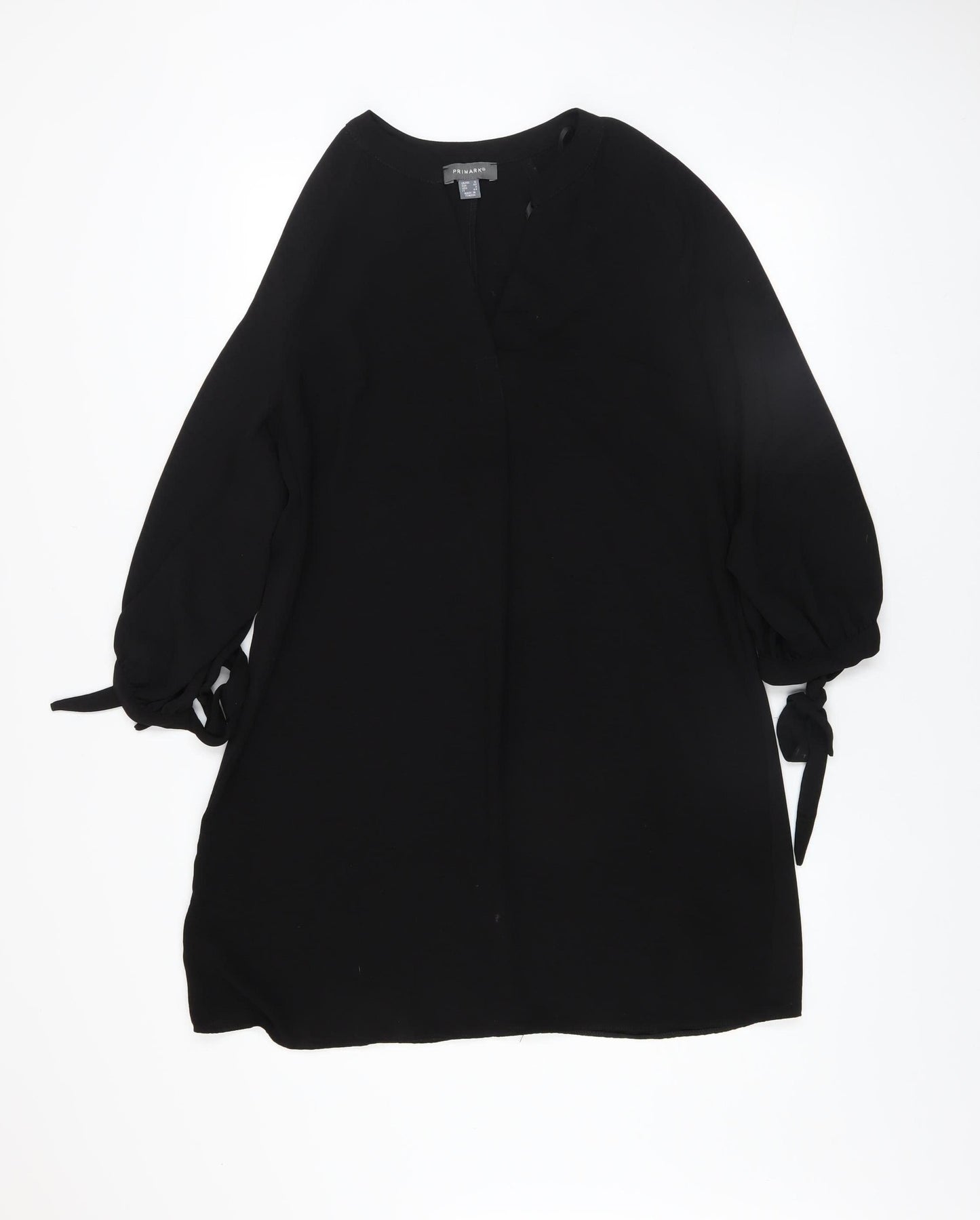 Primark Women’s Black Shift Dress Size 12 V-Neck Puff Sleeve Knee Length