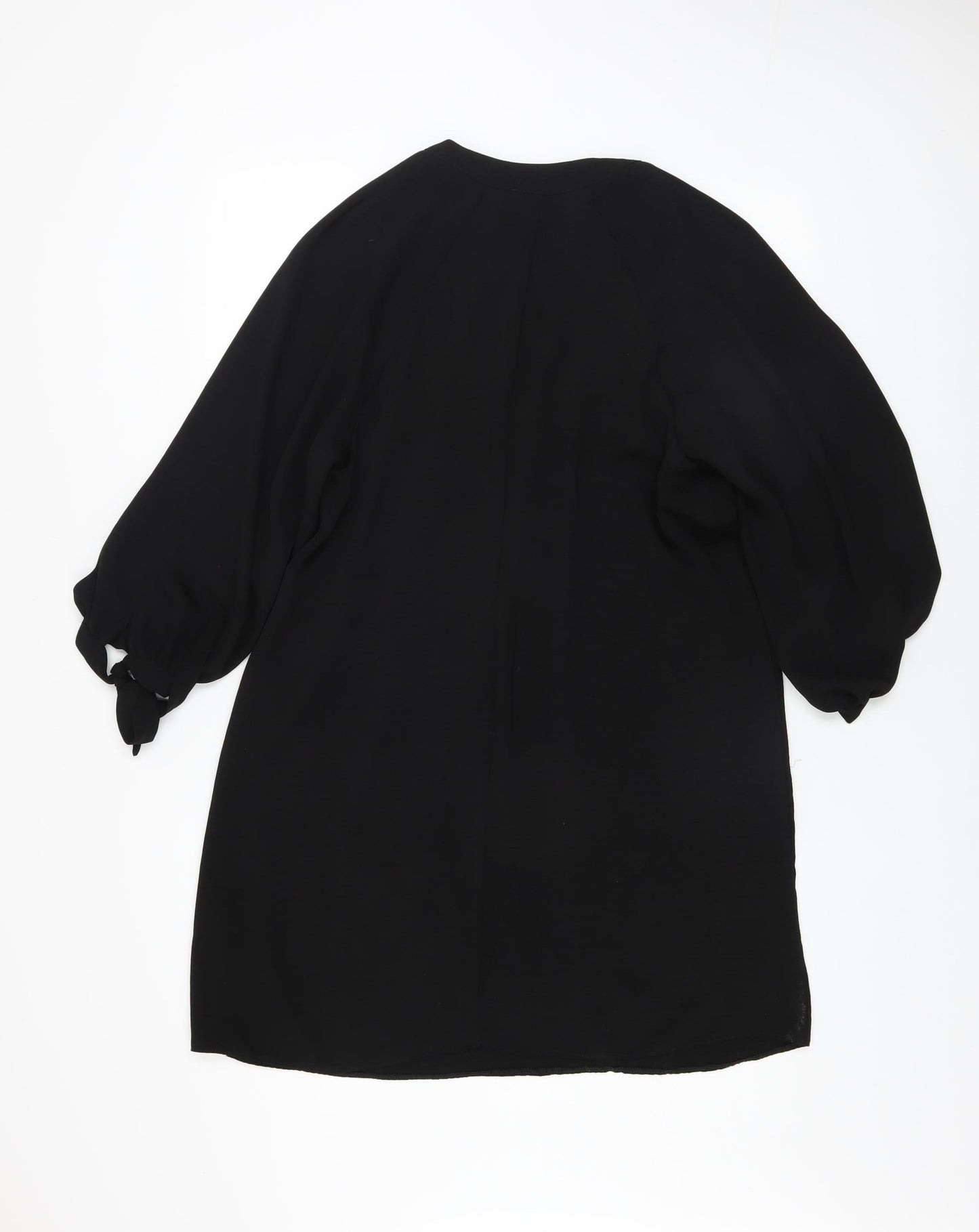 Primark Women’s Black Shift Dress Size 12 V-Neck Puff Sleeve Knee Length