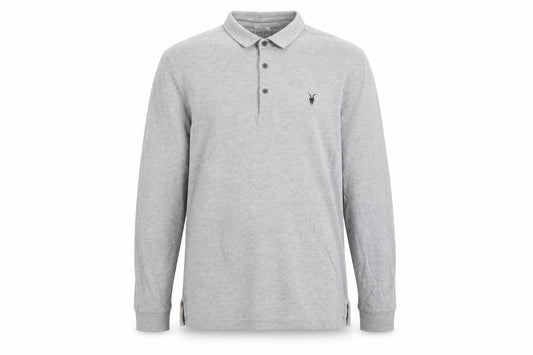 AllSaints Men's Grey Cotton Long Sleeve Polo Shirt XL