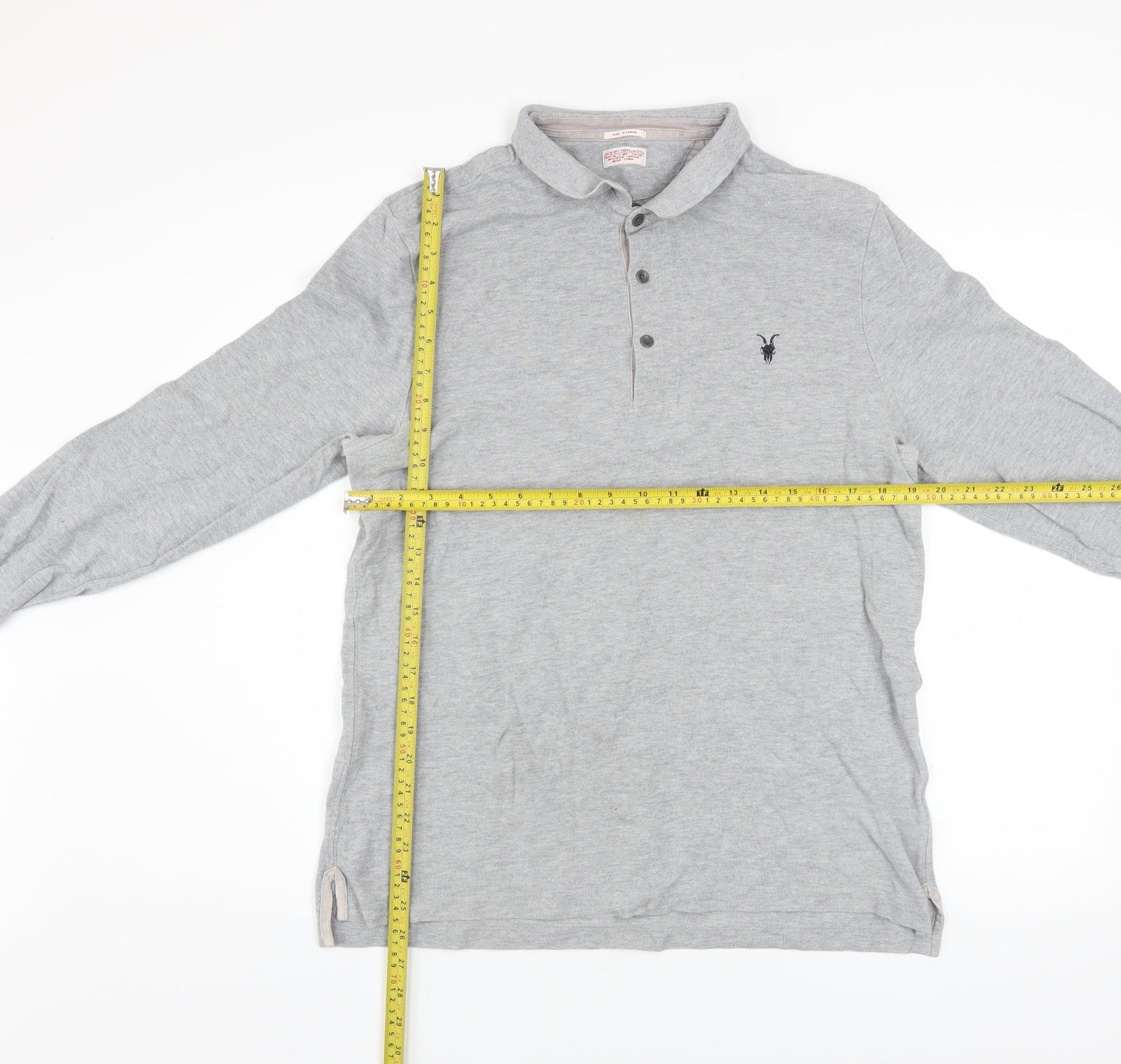 AllSaints Men's Grey Cotton Long Sleeve Polo Shirt XL