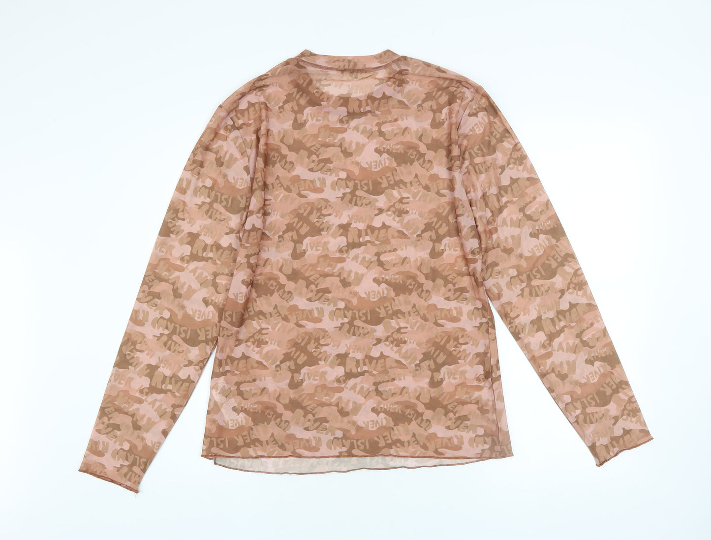 River Island Women’s Brown Camouflage Mesh Long Sleeve T-Shirt Size 18