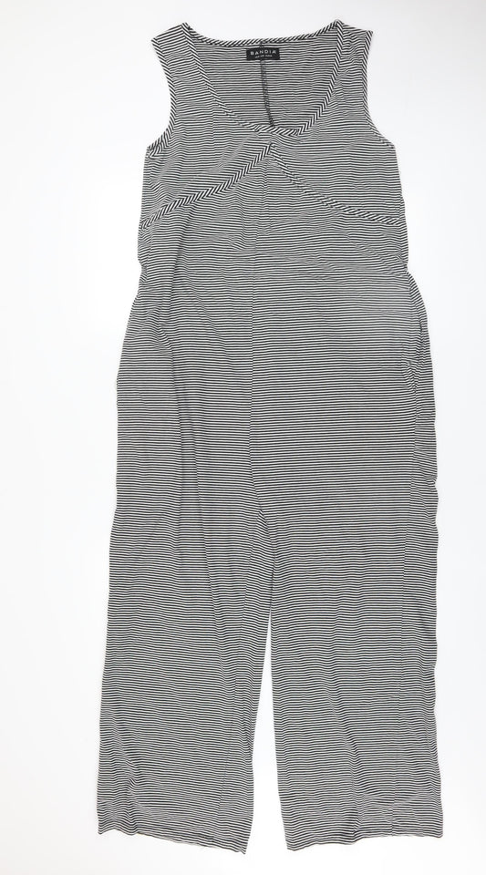 Bandia Women Black Stripe Sleeveless Jumpsuit Size 12 Cotton Blend