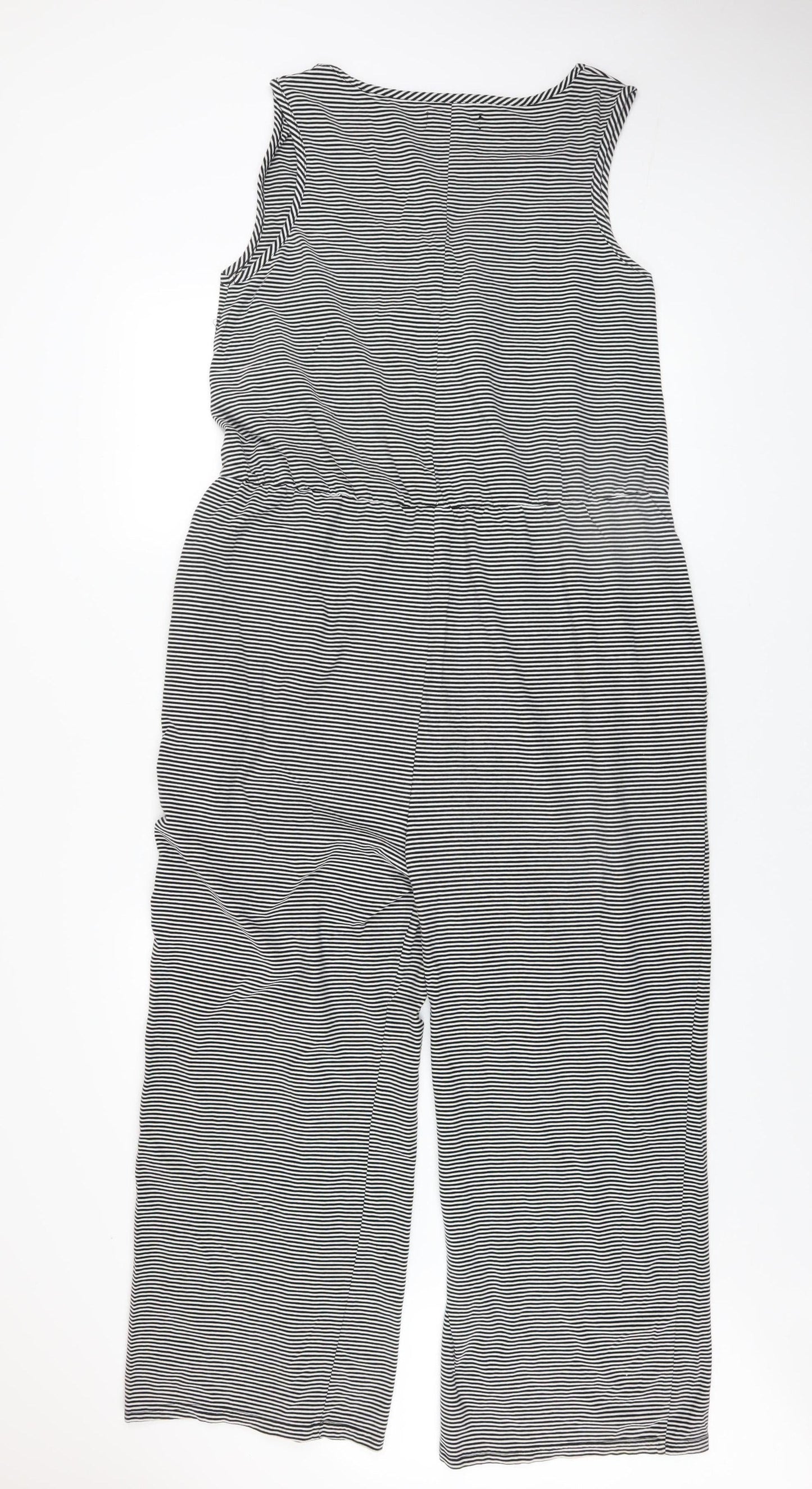 Bandia Women Black Stripe Sleeveless Jumpsuit Size 12 Cotton Blend