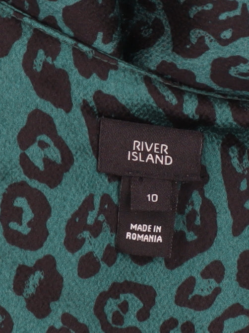 River Island Women Green Animal Print Asymmetric Ruffle Slip Dress Size 10
