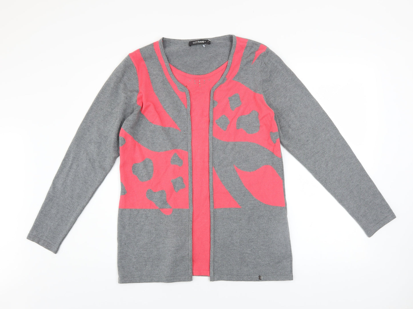 Golléhaug Women’s Grey & Pink Animal Print Cardigan Size 12