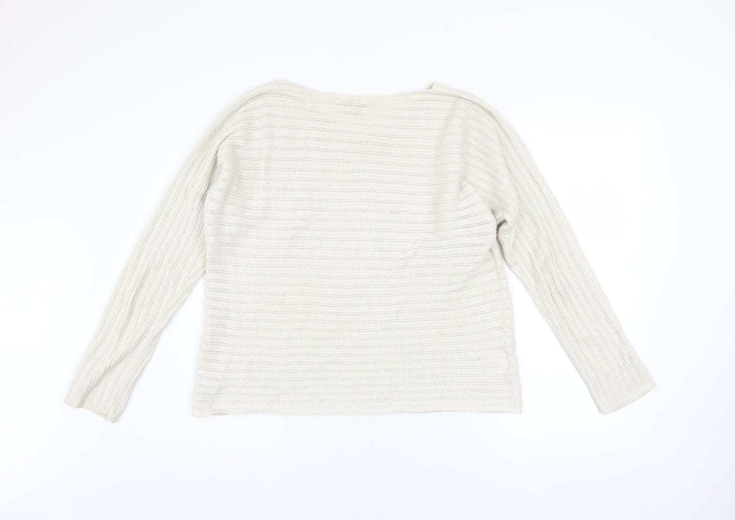 Tommy Bahama Womens Ivory V-Neck Open-Knit Cotton Jumper Size L