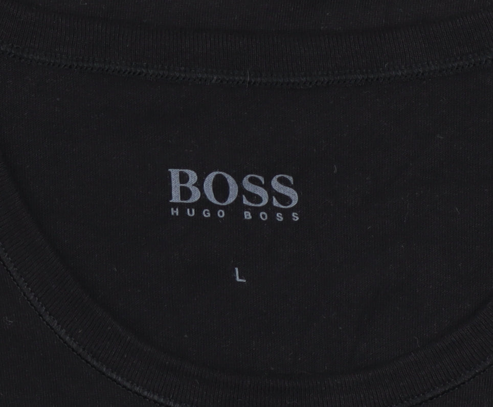 Hugo Boss Men's Black Cotton Crew Neck Regular Fit T-Shirt L