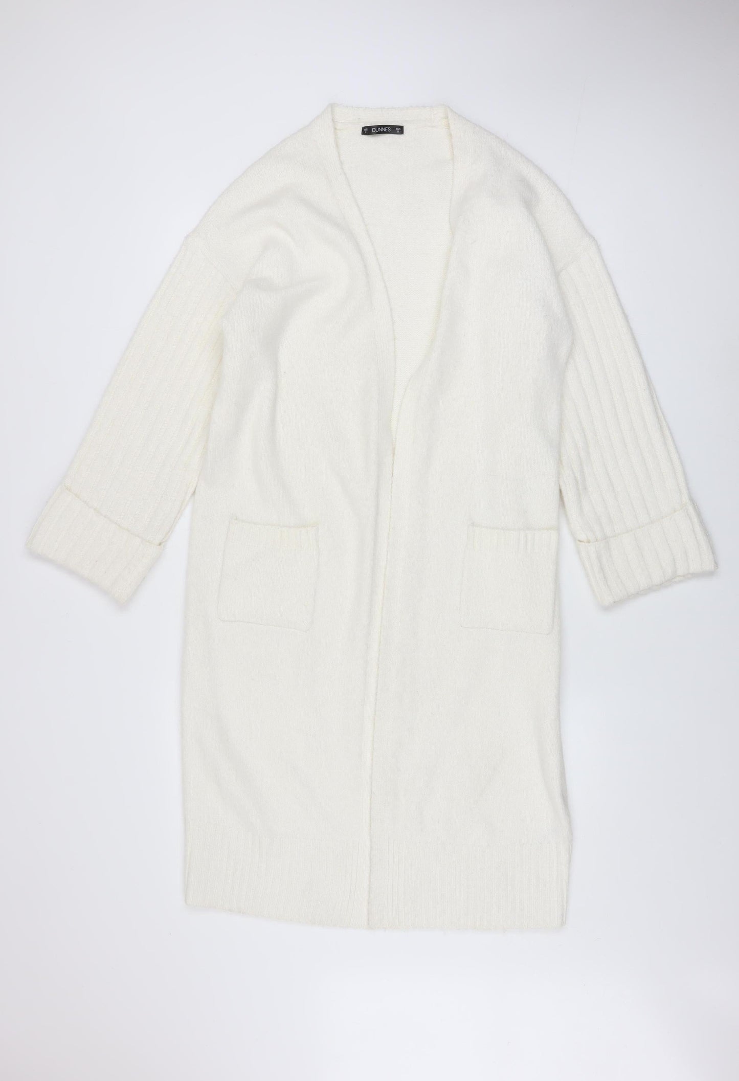 Dunnes Women Cream Open Cardigan Small Polyester Blend Longline