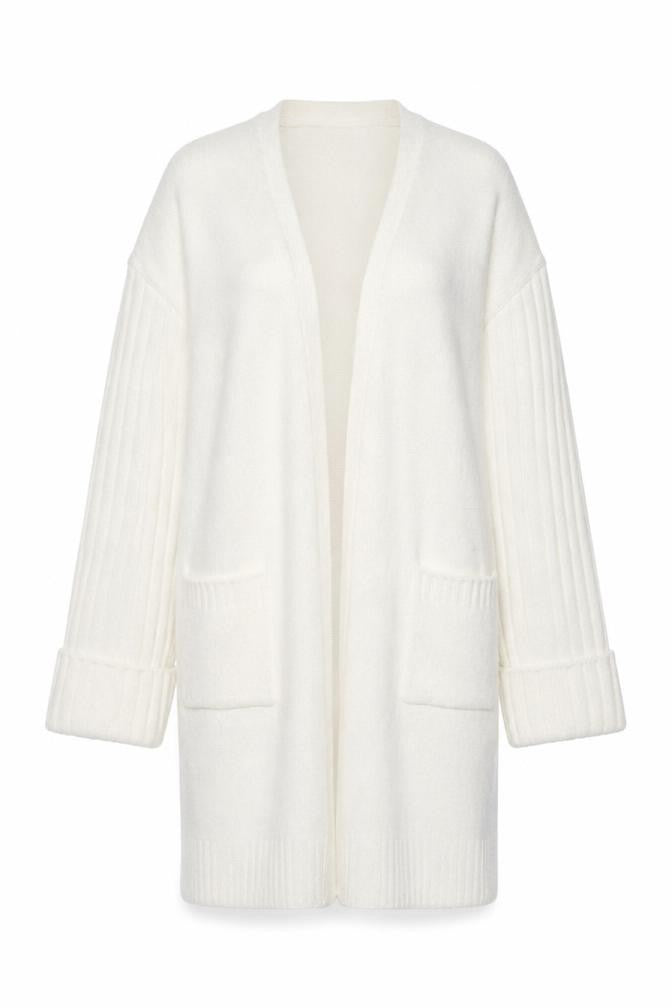 Dunnes Women Cream Open Cardigan Small Polyester Blend Longline
