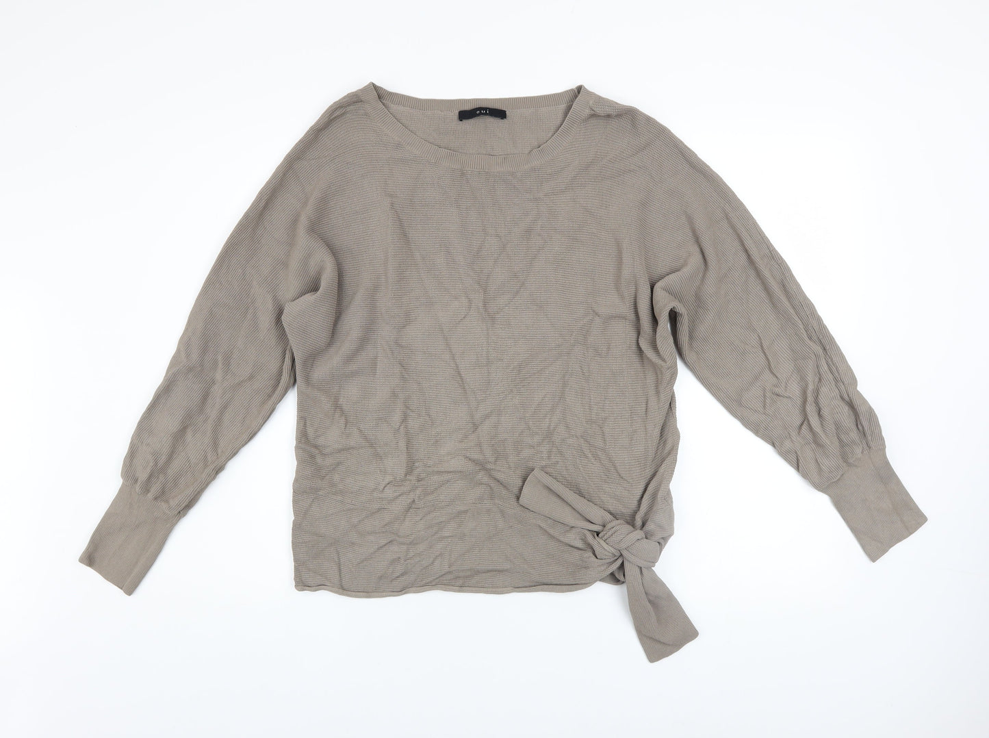 Oui Women’s Beige Boat Neck Tie Side Knit Jumper Size 14