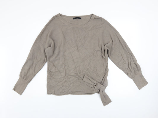 Oui Women’s Beige Boat Neck Tie Side Knit Jumper Size 14