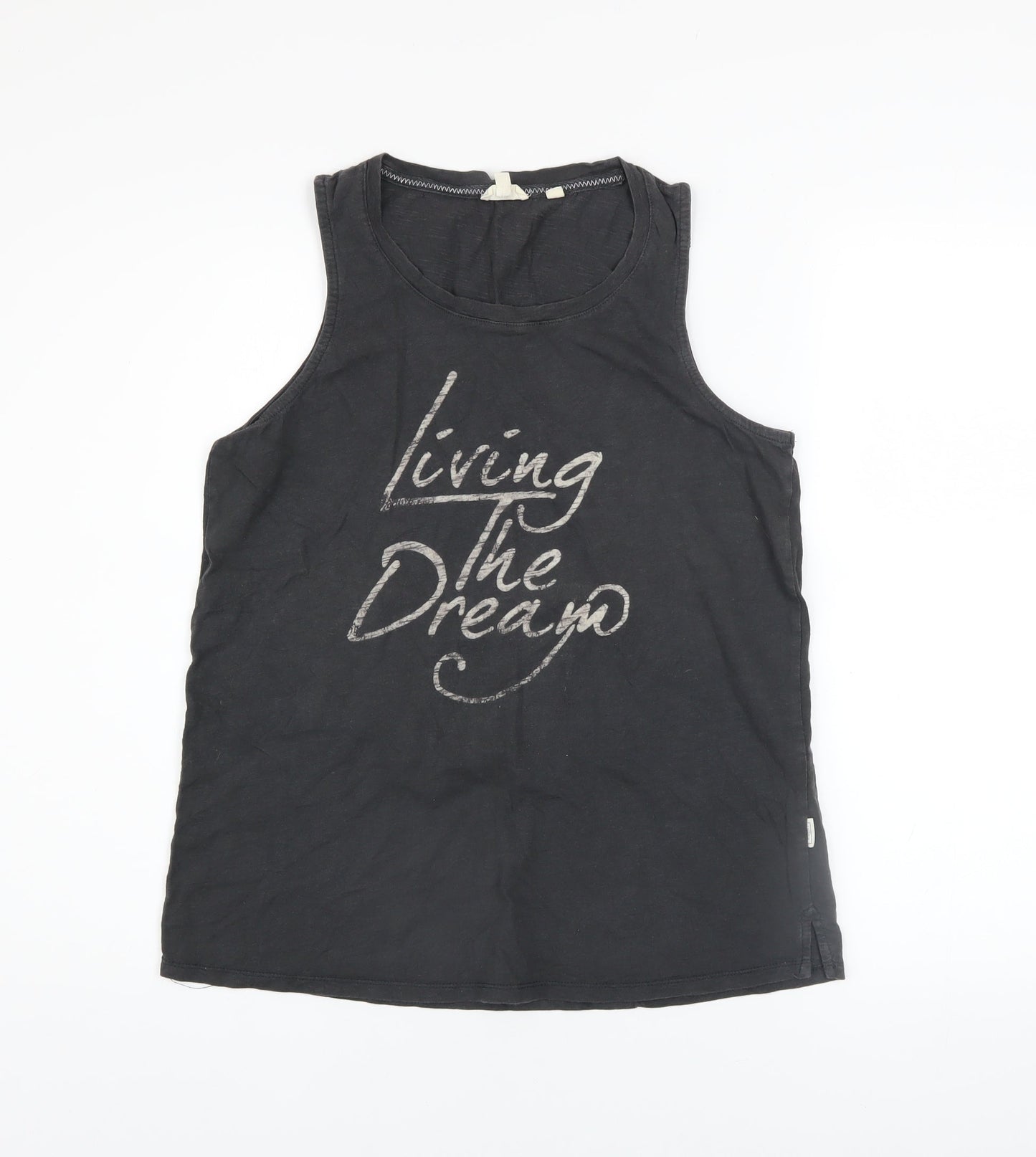 Fat Face Womens Black Cotton 'Living The Dream' Tank Top Size 10