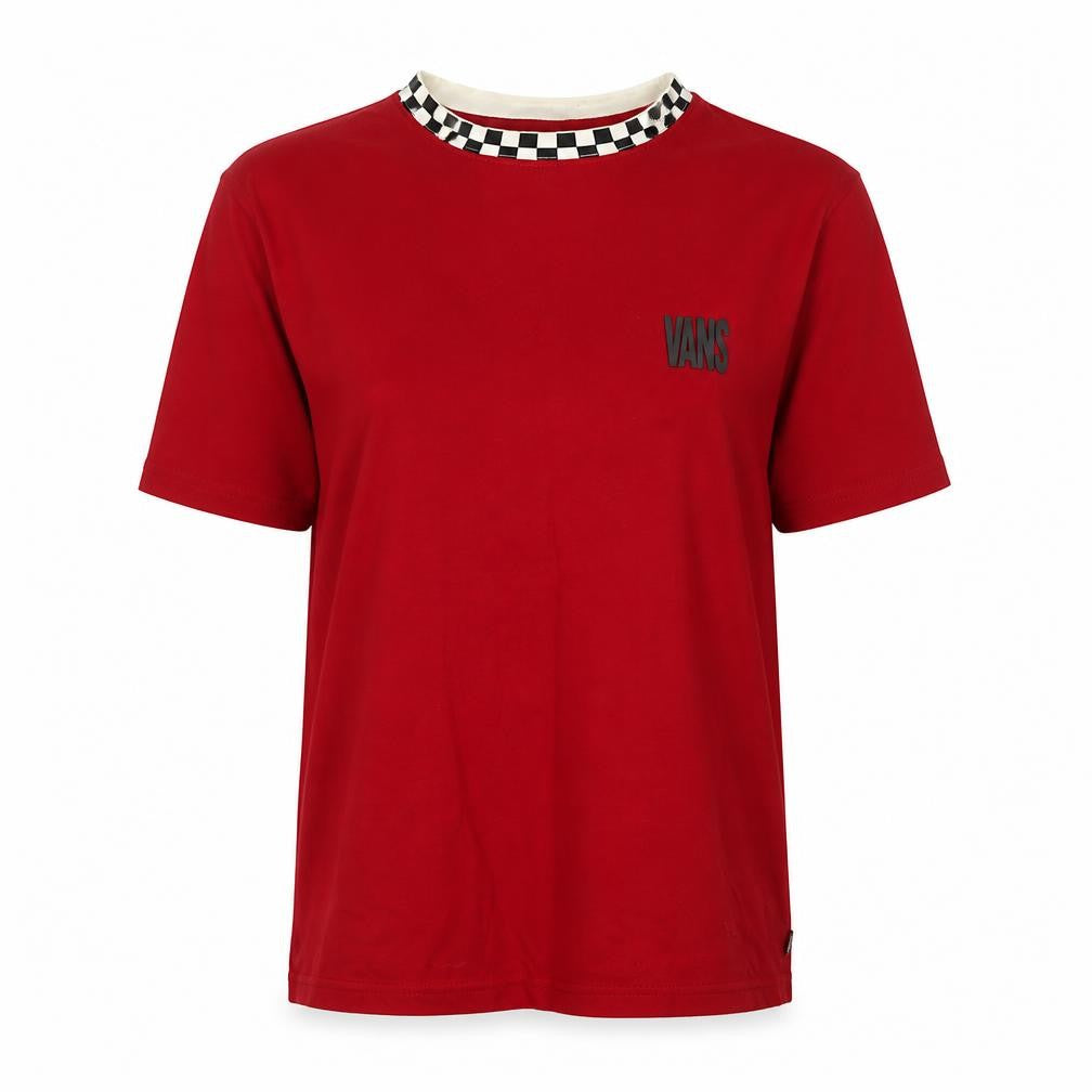 Vans Women Red Ringer T-Shirt L Retro Checkerboard Collar