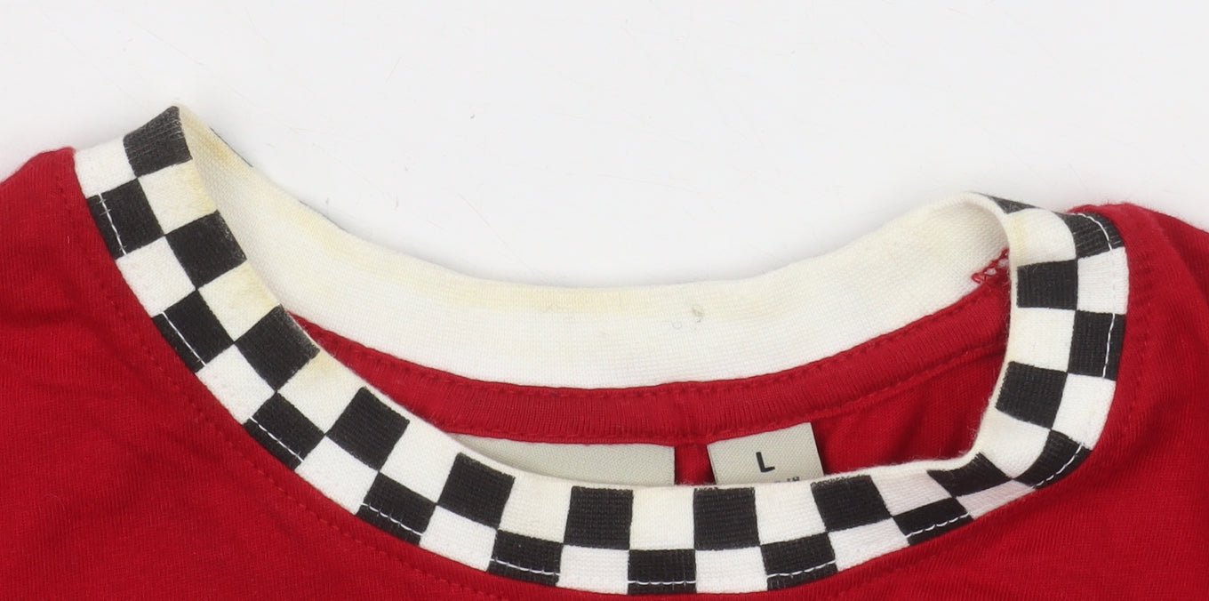 Vans Women Red Ringer T-Shirt L Retro Checkerboard Collar