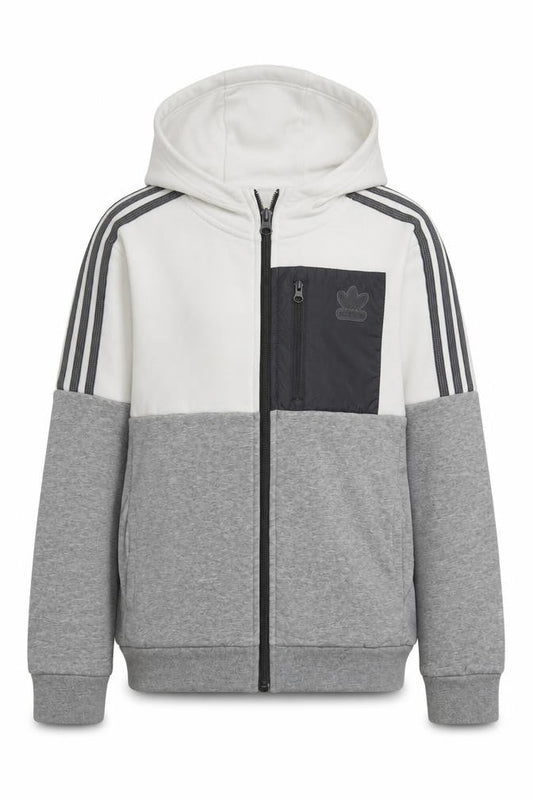 Adidas Boys Grey Colourblock Hooded Track Jacket 11-12 Years Full Zip